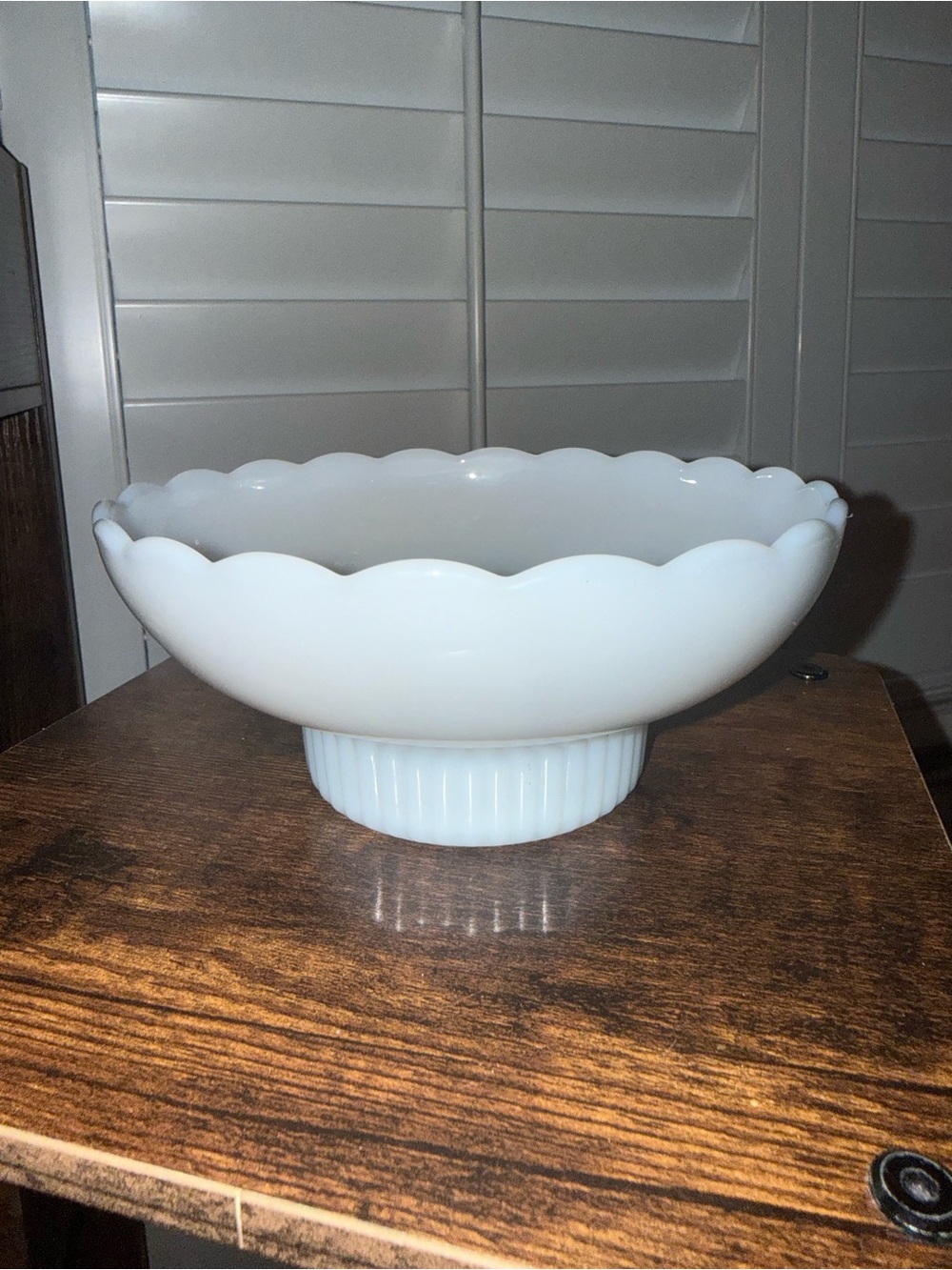 Scalloped Milk Glass Pedestal Bowl for Florage Arrangements